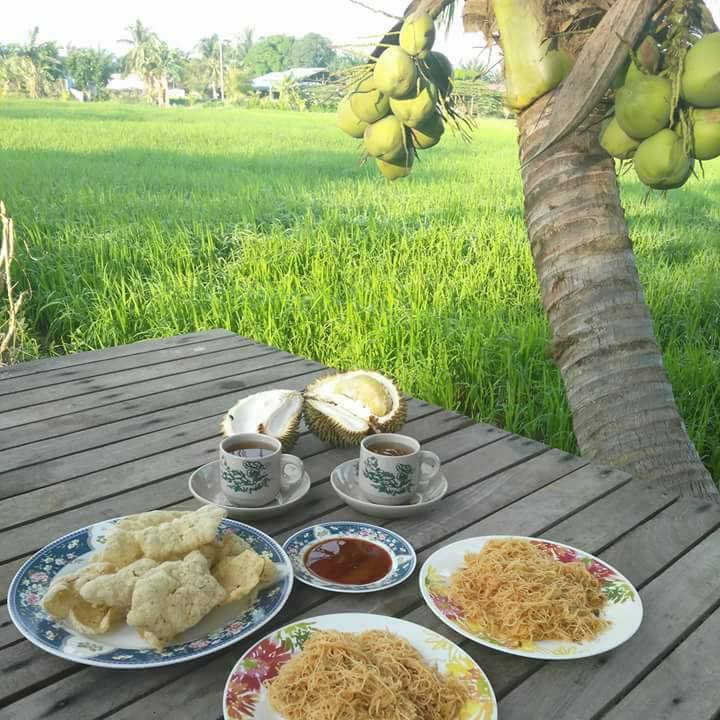 Makan di tepi sawah memang best! Makan sambil tengok sawah yang hijau, seronoknya!