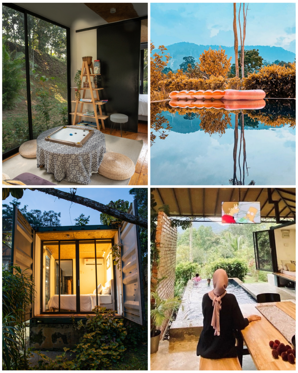 Gabungan moden dan alam semula jadi di tengah hutan. 