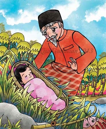 Kisah bermula dengan Awang Gading menjumpa bayi perempuan