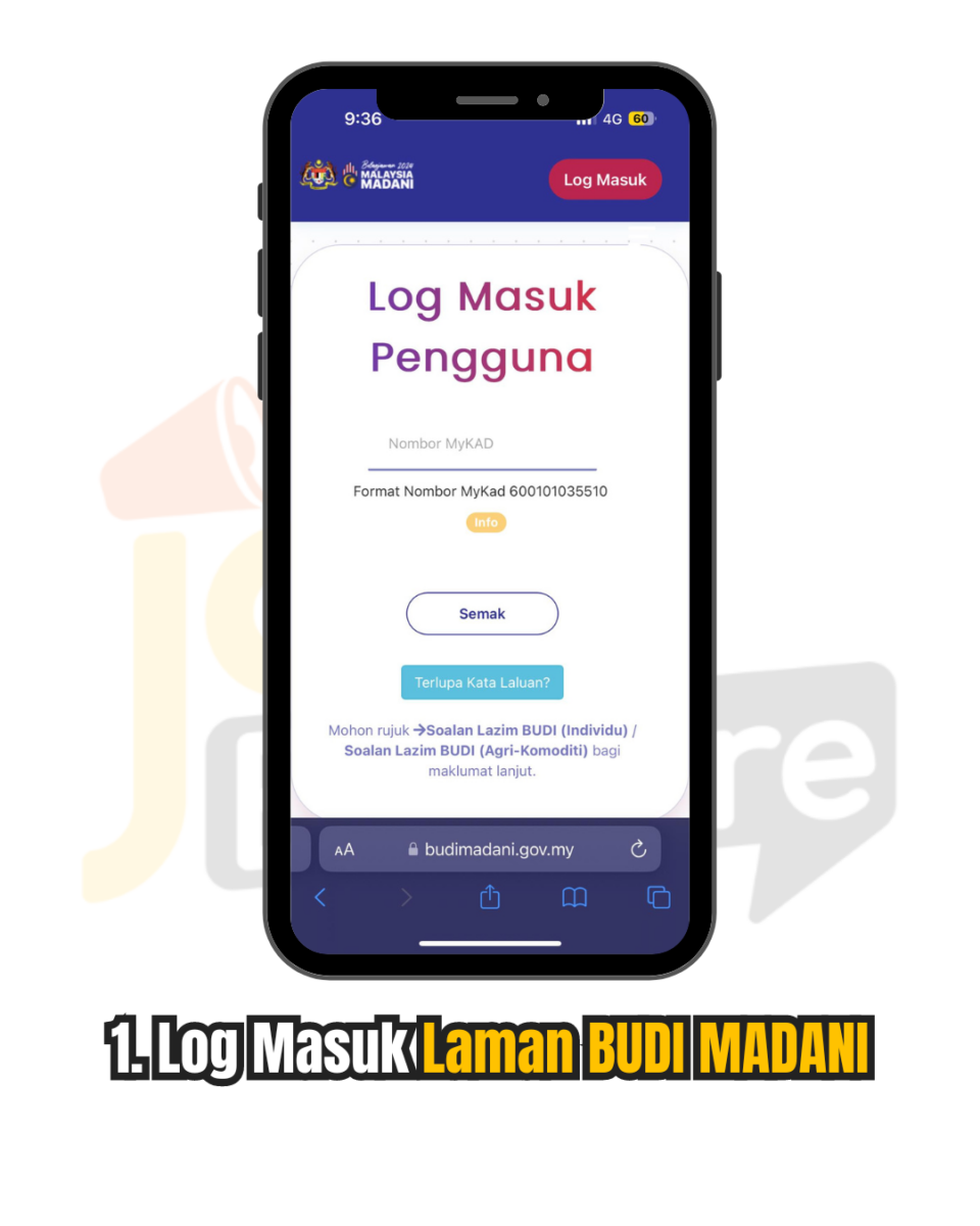 1. Log Masuk Laman BUDI MADANI