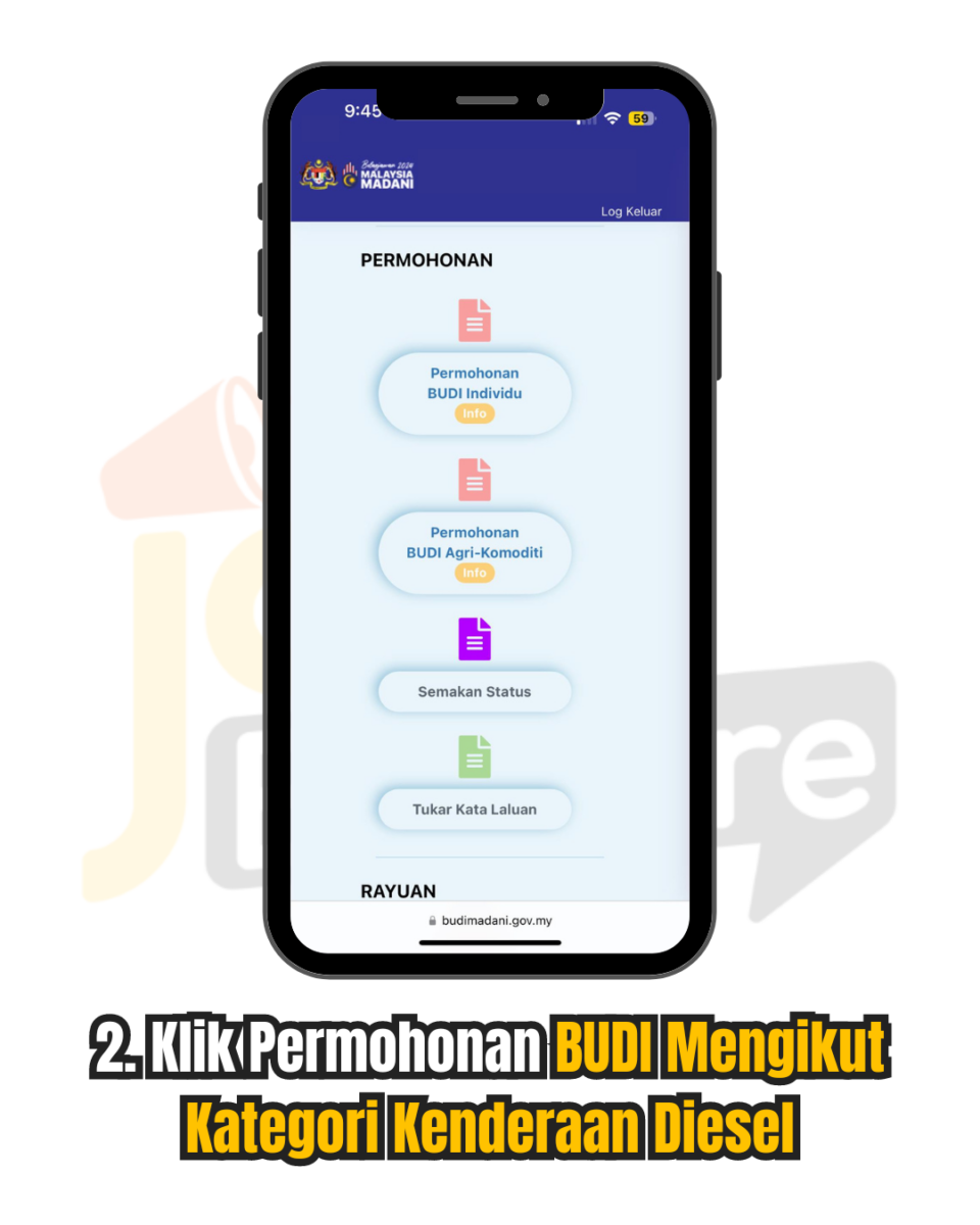 Klik Permohonan BUDI Mengikut Kategori Kenderaan