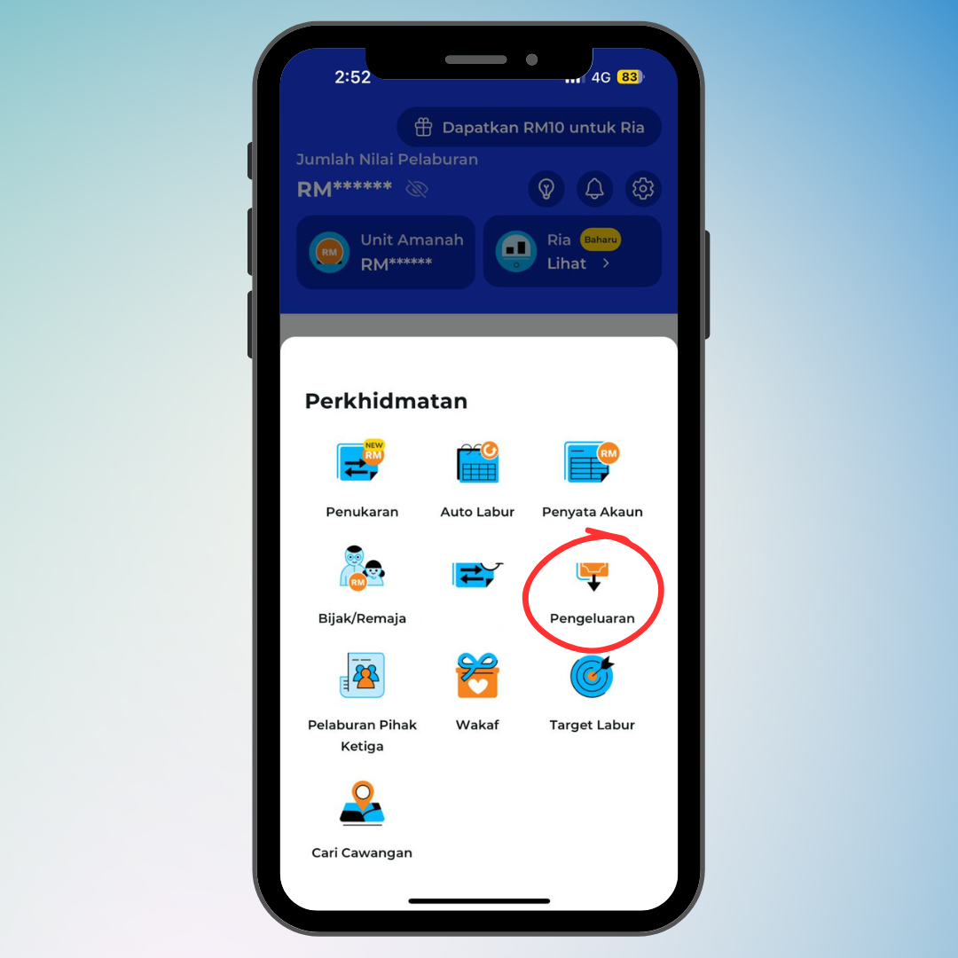 Pilih tab pengeluaran yang dibulatkan
