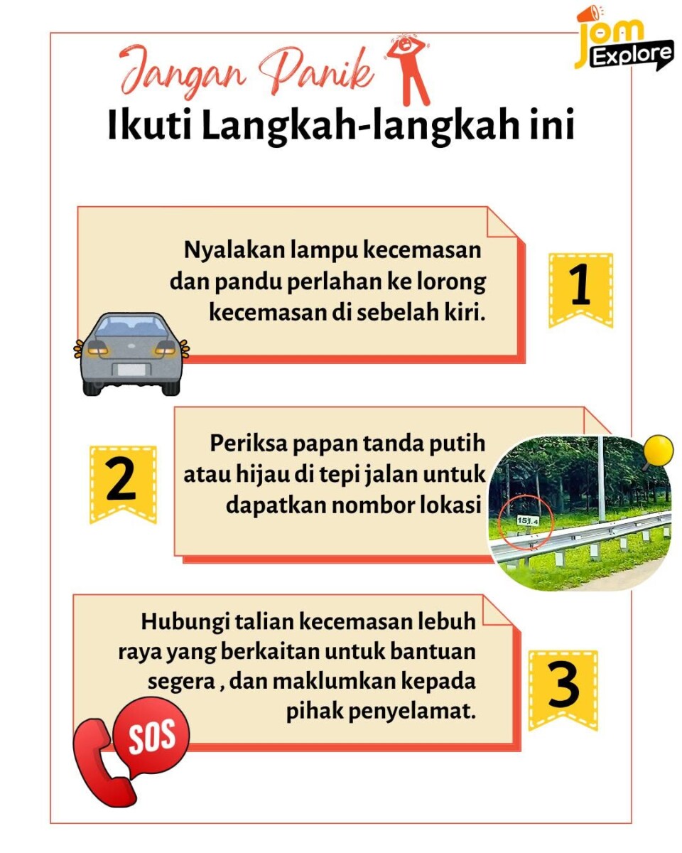 Ikuti langkah ini jika berlaku kecemasan di lebuh raya. 