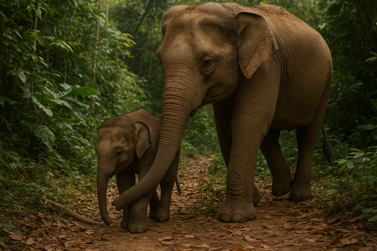 Ibu gajah – anak menyusu hingga 4-5 tahun, belajar guna belalai, hubungan erat boleh bertahan hingga 10 tahun.