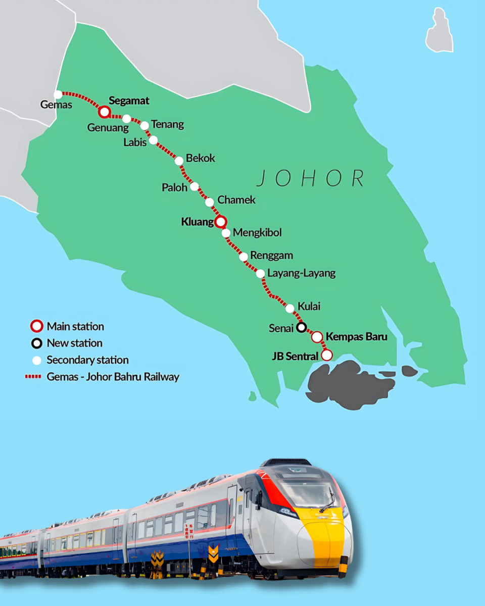  Laluan ETS KL–JB merentasi bandar-bandar utama di selatan Semenanjung Malaysia.