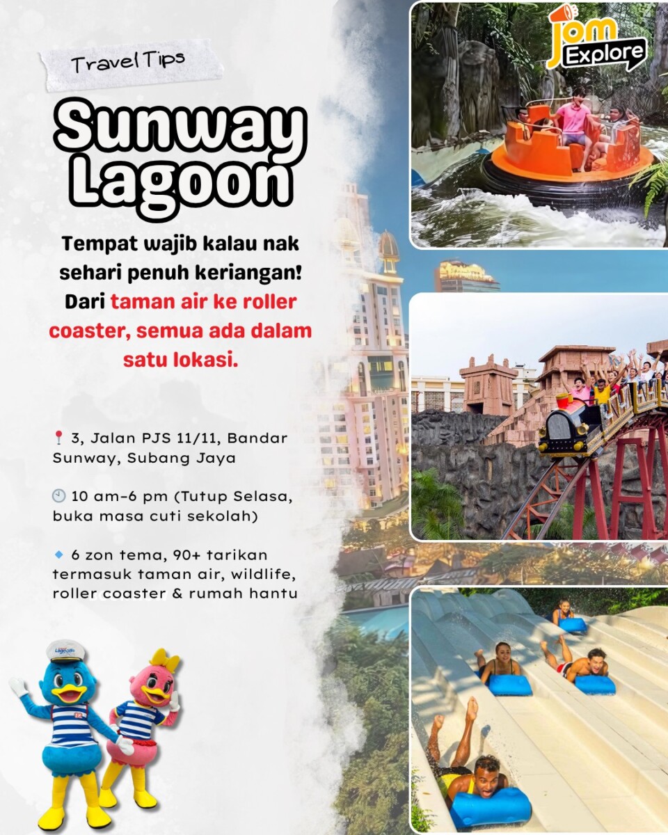  Sunway Lagoon dengan taman air dan roller coaster.