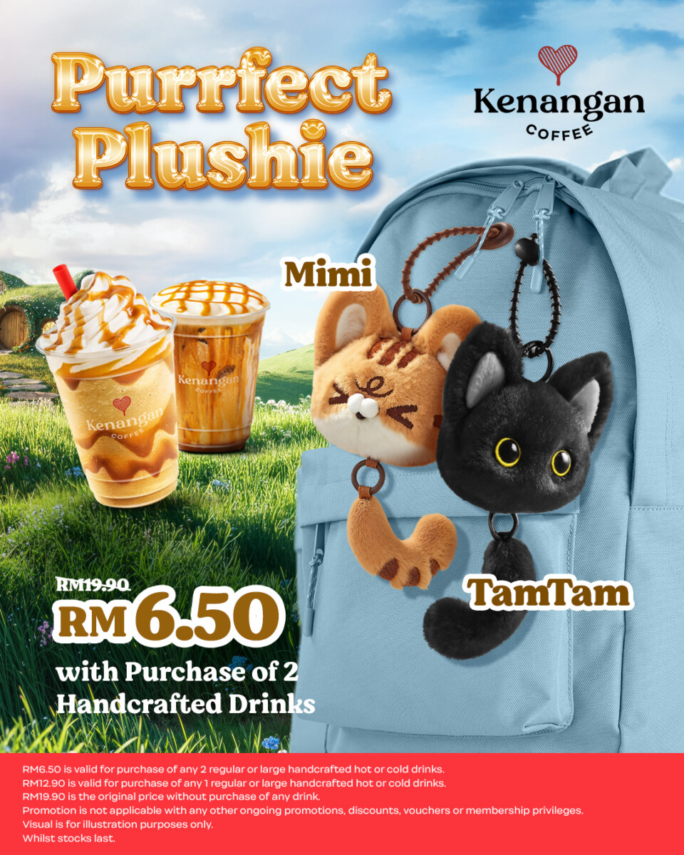 Mimi & TamTam temani kopi anda. Plush kucing comel untuk hias bag