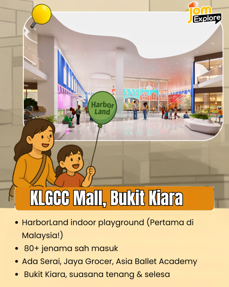 KLGCC Mall Bukit Kiara, destinasi eksklusif mesra keluarga dengan HarborLand, Jaya Grocer premium dan suasana hijau moden.
