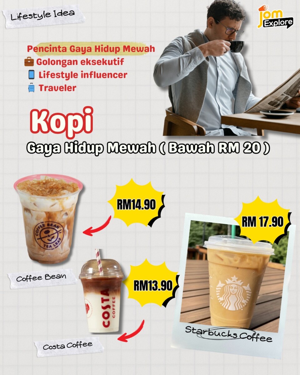Starbucks, Coffee Bean, Costa – untuk vibes kerja & lepak selesa. 